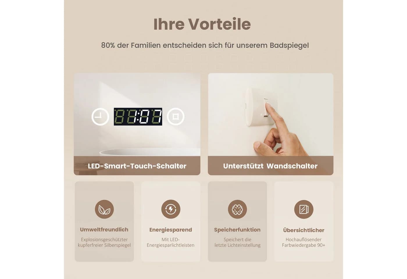 EMKE LED Badspiegel mit 3-fach Vergrößerung und Touchschalter - Bild 5