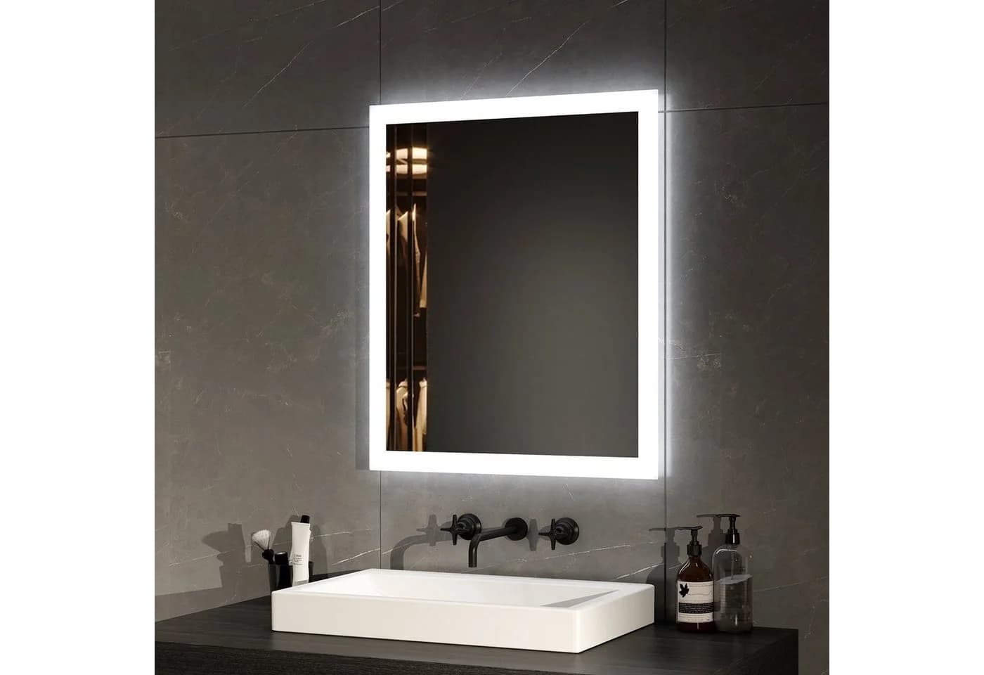 EMKE LED Badspiegel mit Knopfschalter, Antibeschlag, Dimmbar, IP44