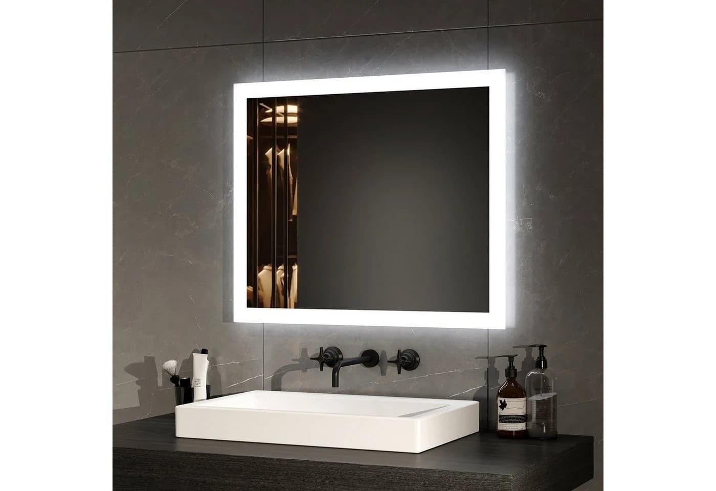 EMKE LED Badspiegel mit Knopfschalter, Antibeschlag, Dimmbar, IP44 - Bild 2