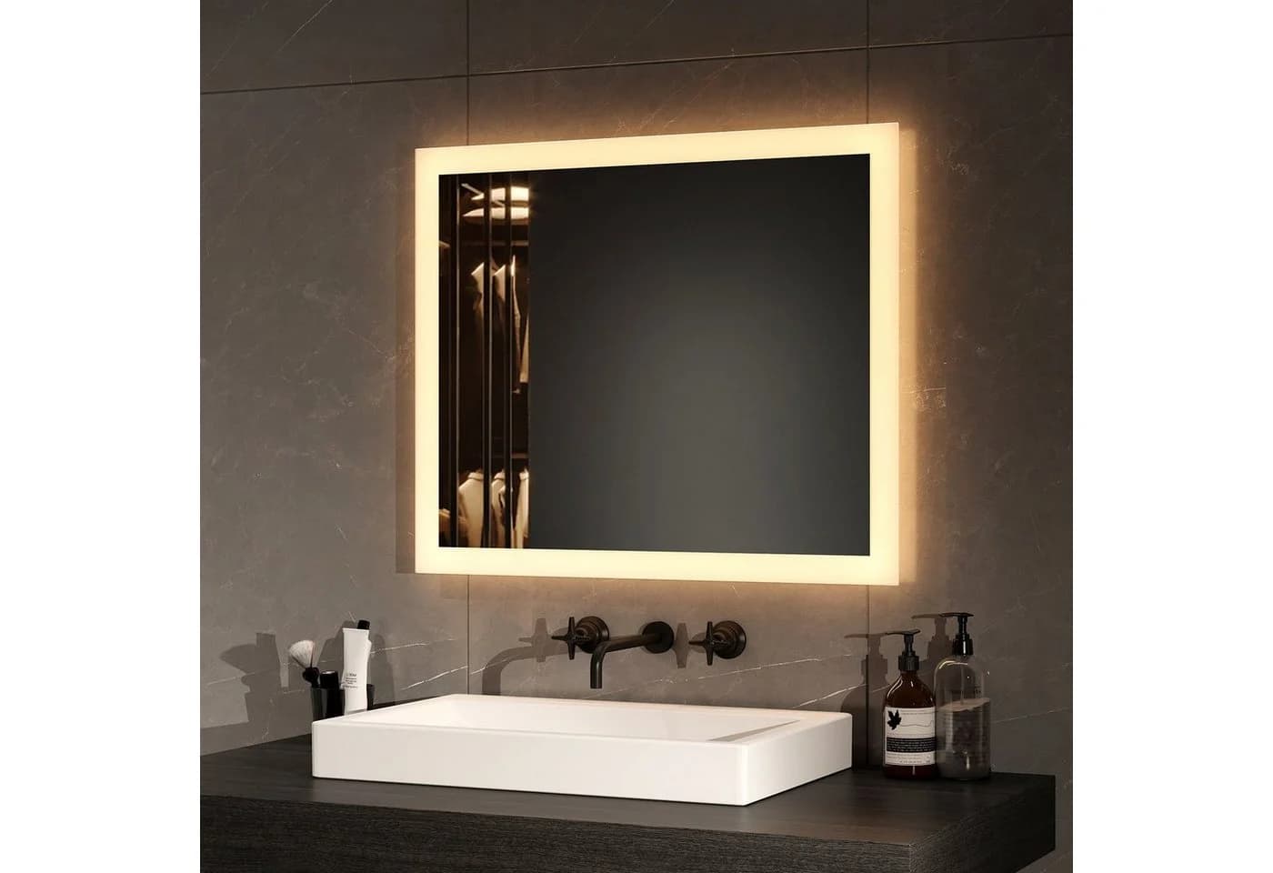 EMKE LED Badspiegel mit Knopfschalter, Antibeschlag, Dimmbar, IP44 - Bild 3