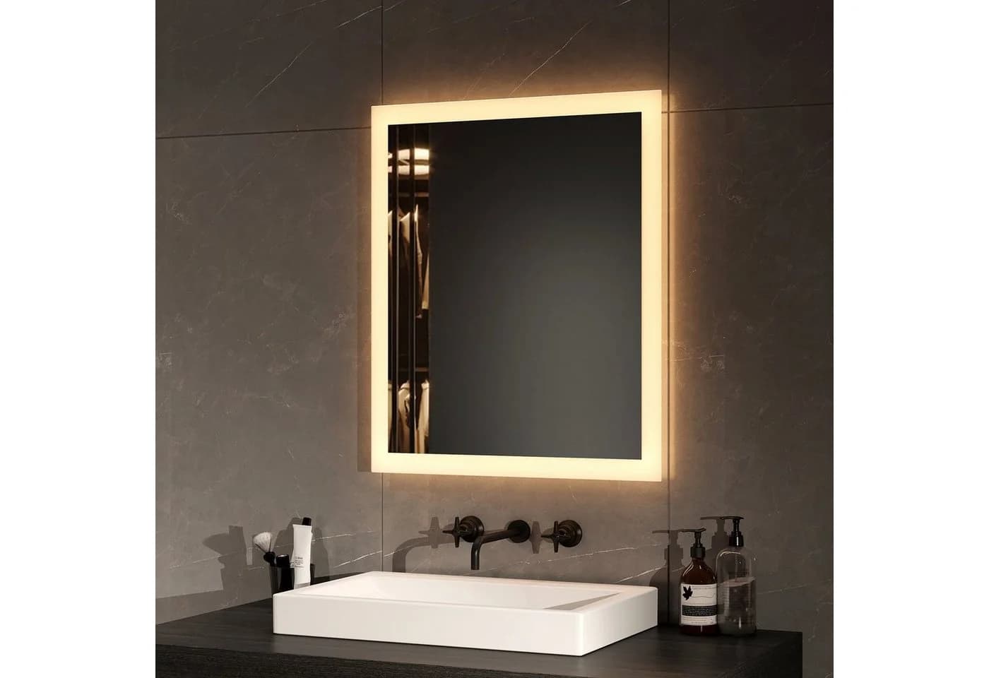 EMKE LED Badspiegel mit Knopfschalter, Antibeschlag, Dimmbar, IP44 - Bild 4