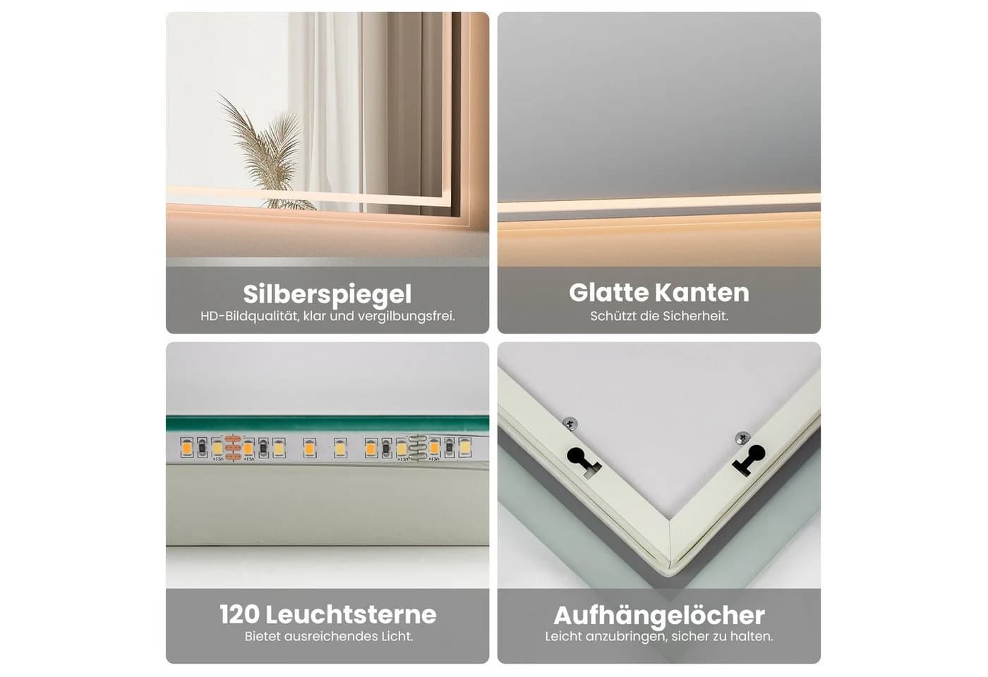 EMKE Badspiegel mit LED Beleuchtung IP44 Aluminiumrahmen - Bild 4