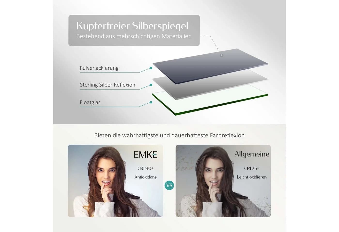EMKE LED Badspiegel mit Beleuchtung IP44 Wandschalter - Bild 4