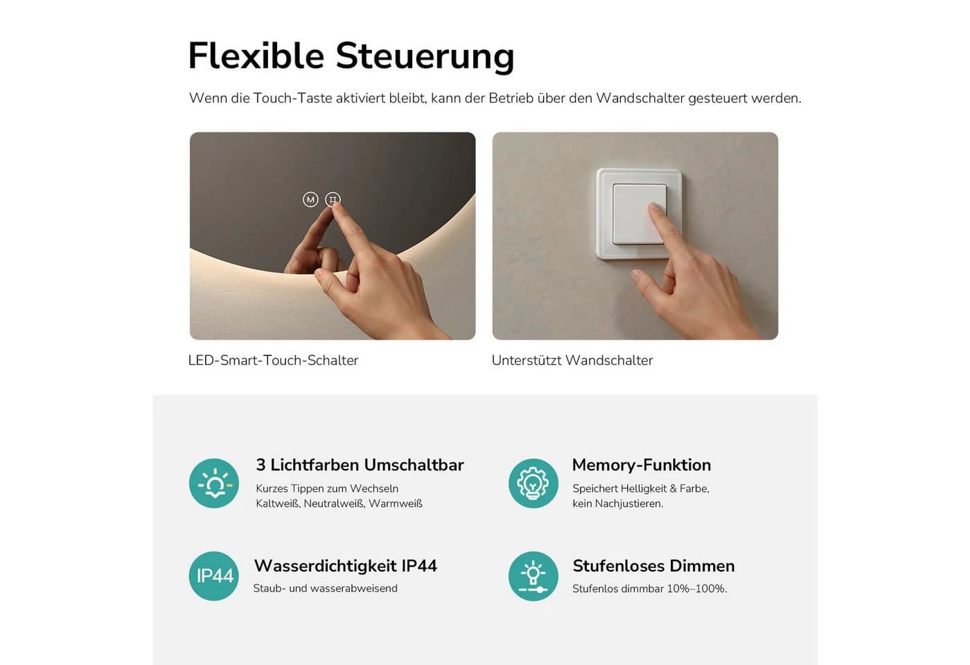 EMKE LED Badspiegel Rund mit Beleuchtung, Dimmbar, Touchschalter - Bild 5