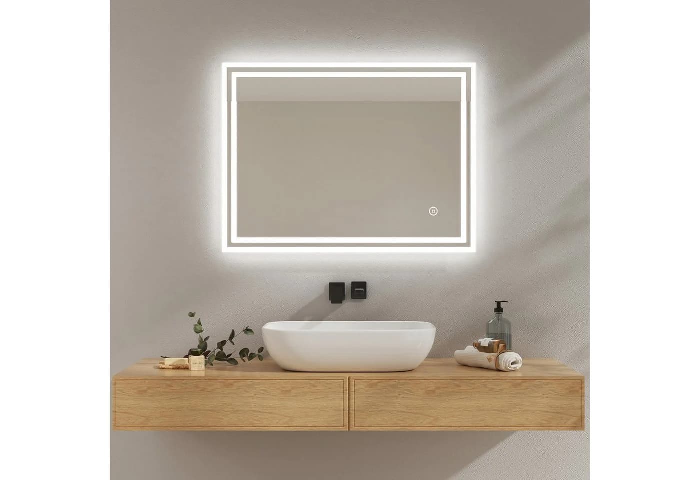 EMKE Badspiegel LED Dimmbar Touchschalter IP44 Aluminiumrahmen - Bild 2