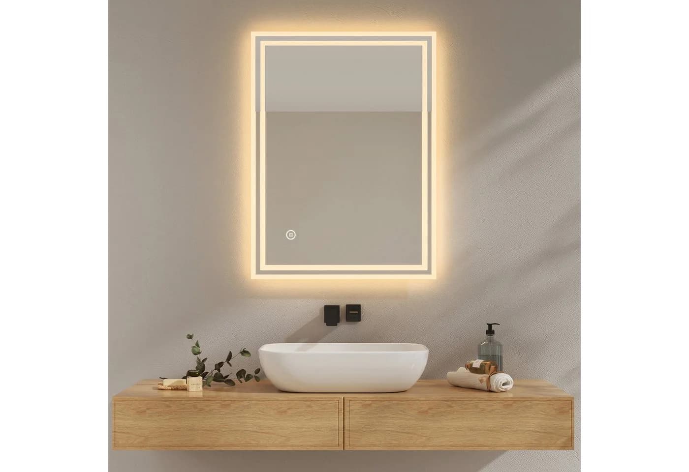 EMKE Badspiegel LED Dimmbar Touchschalter IP44 Aluminiumrahmen - Bild 3