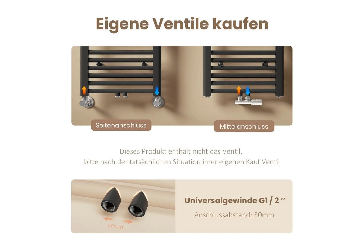 EMKE Badheizkörper Handtuchtrockner Anthrazit Mittelanschluss - Bild 5