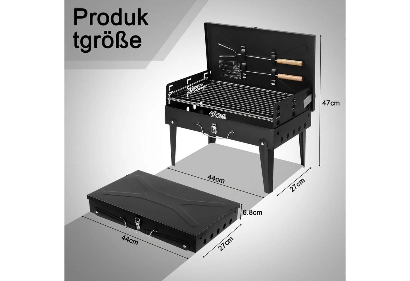 LALAHO Tragbarer Holzkohlegrill mit Deckel, Klappgrill für Camping