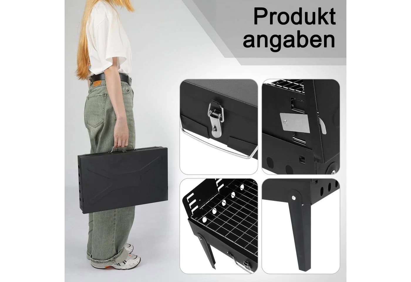 LALAHO Tragbarer Holzkohlegrill mit Deckel, Klappgrill für Camping - Bild 3