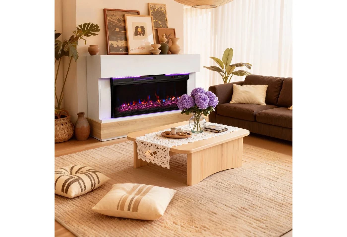 HOMAVO Elektrokamin mit Schrank, 3D-Flammeneffekt, LED-Leiste, Fernbedienung - Bild 2