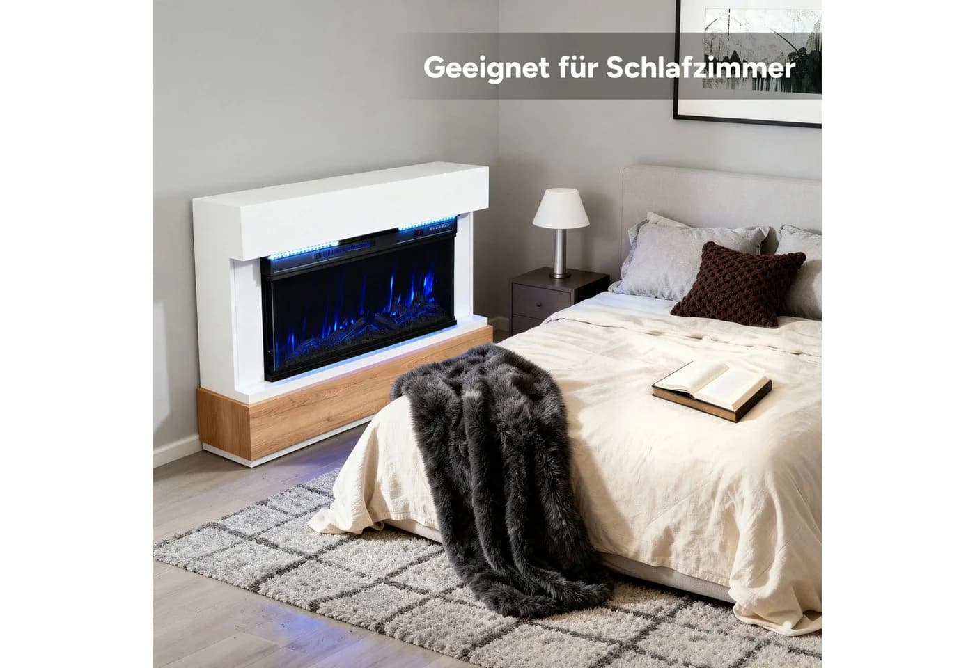 HOMAVO Elektrokamin mit Schrank, 3D-Flammeneffekt, LED-Leiste, Fernbedienung - Bild 4
