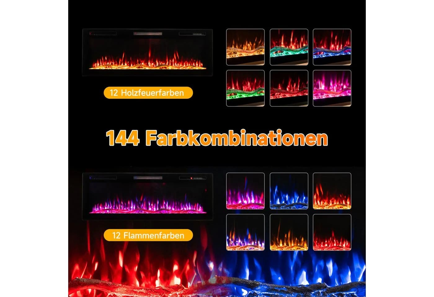 HOMAVO Elektrokamin mit Schrank, 50" 3D-Flammeneffekt, Fernbedienung & App-Steuerung - Bild 4
