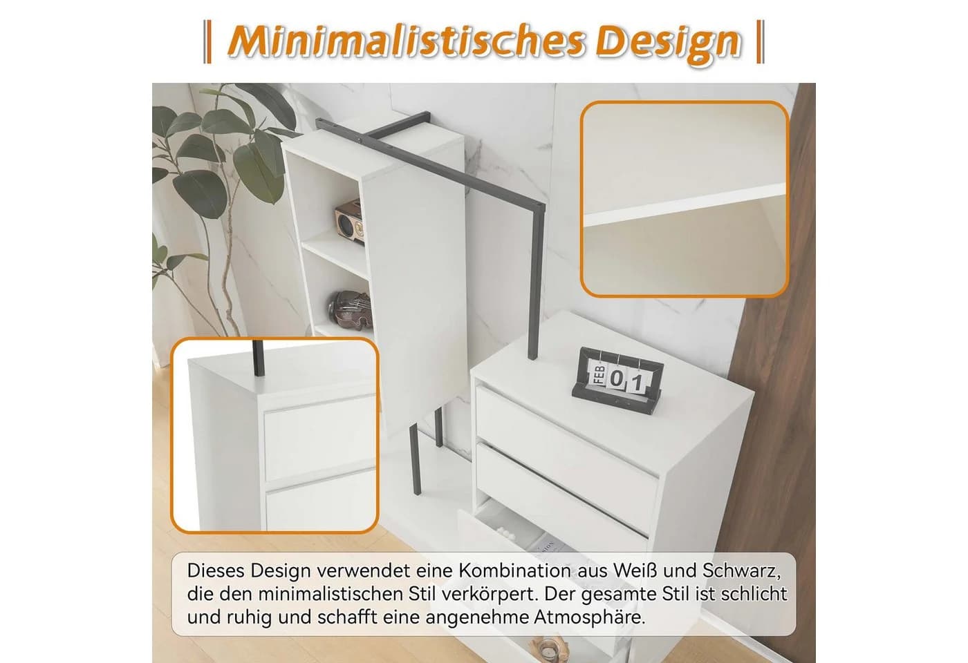 i@home Garderoben-Set Schubladenschrank, Kleiderschrank-Set, weißer Kleiderschrank, Sideboard