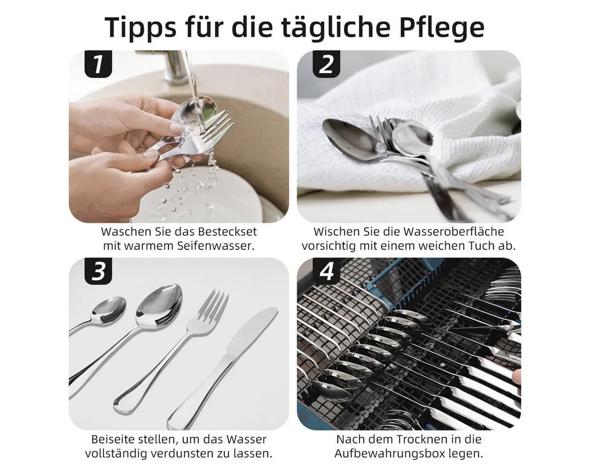 Simloveve Besteck-Set 48-teilig Edelstahl Silber für 12 Personen - Bild 5