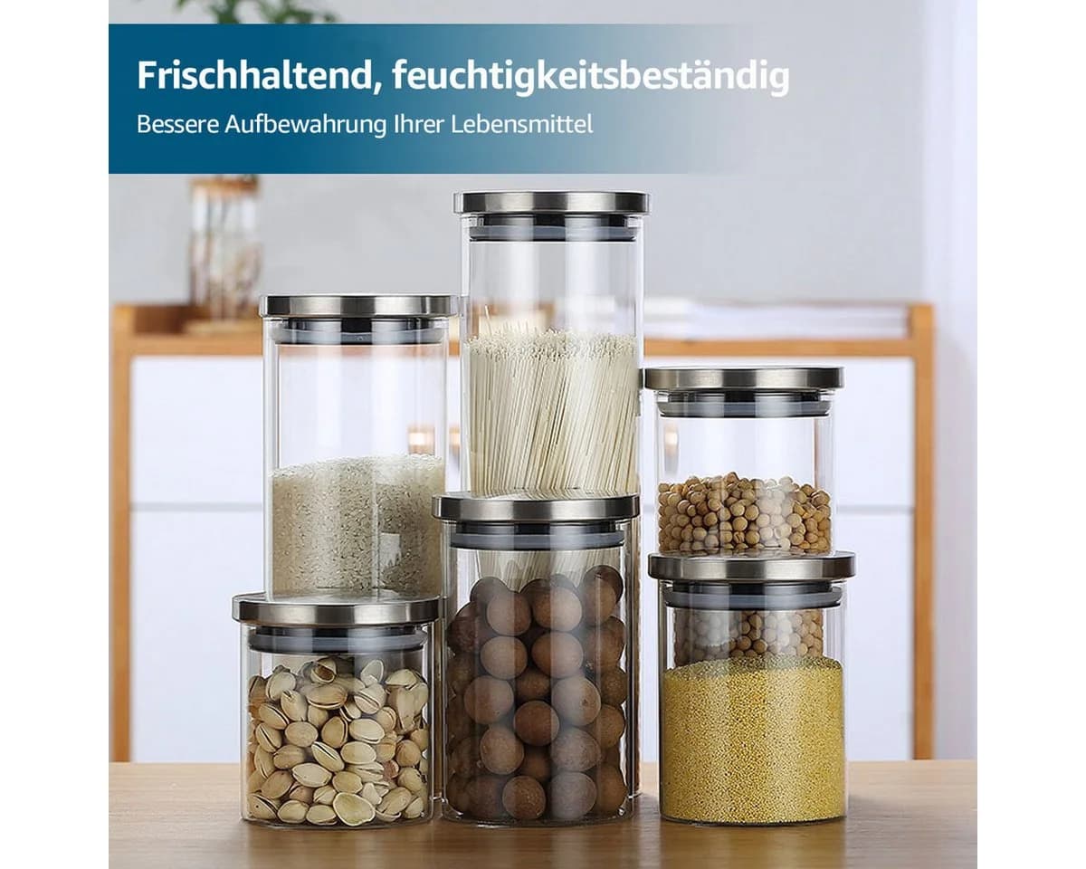 Simloveve Vorratsglas-Set 5-tlg. Borsilikatglas mit Edelstahlabdeckung - Bild 4