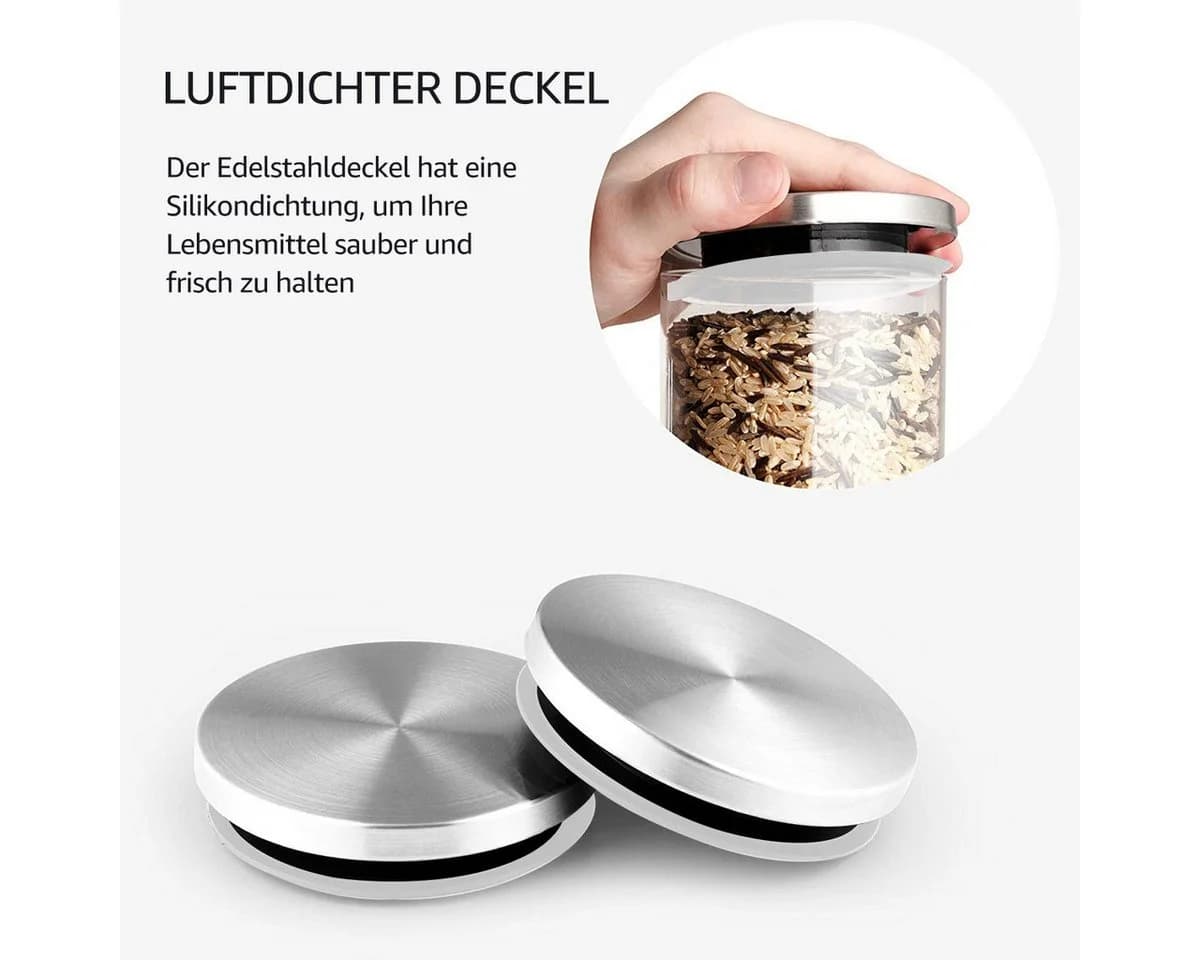 Simloveve Vorratsglas Set 12-tlg. Glas Edelstahl Deckel Transparent - Bild 3