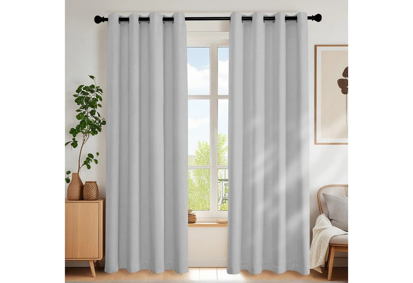 Simloveve Verdunkelungsvorhang 2er-Set Grau-Weiß Polyester - Bild 2