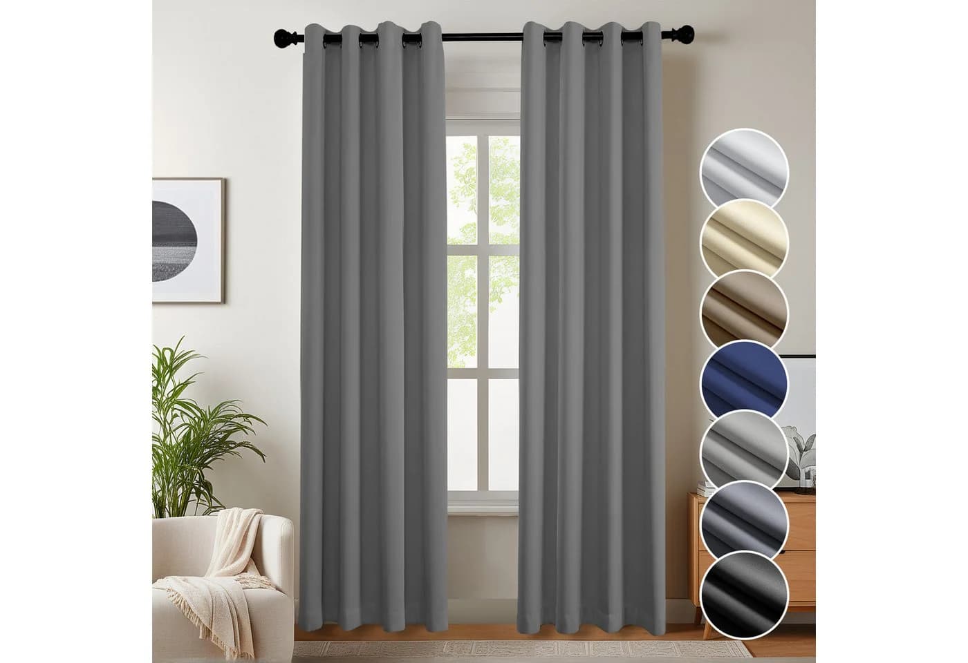 Simloveve Vorhang Gardinen Wärmeisolierende Schlafzimmer Blackout Curtain Lärmschutz 2er-Set Polyester - Bild 2
