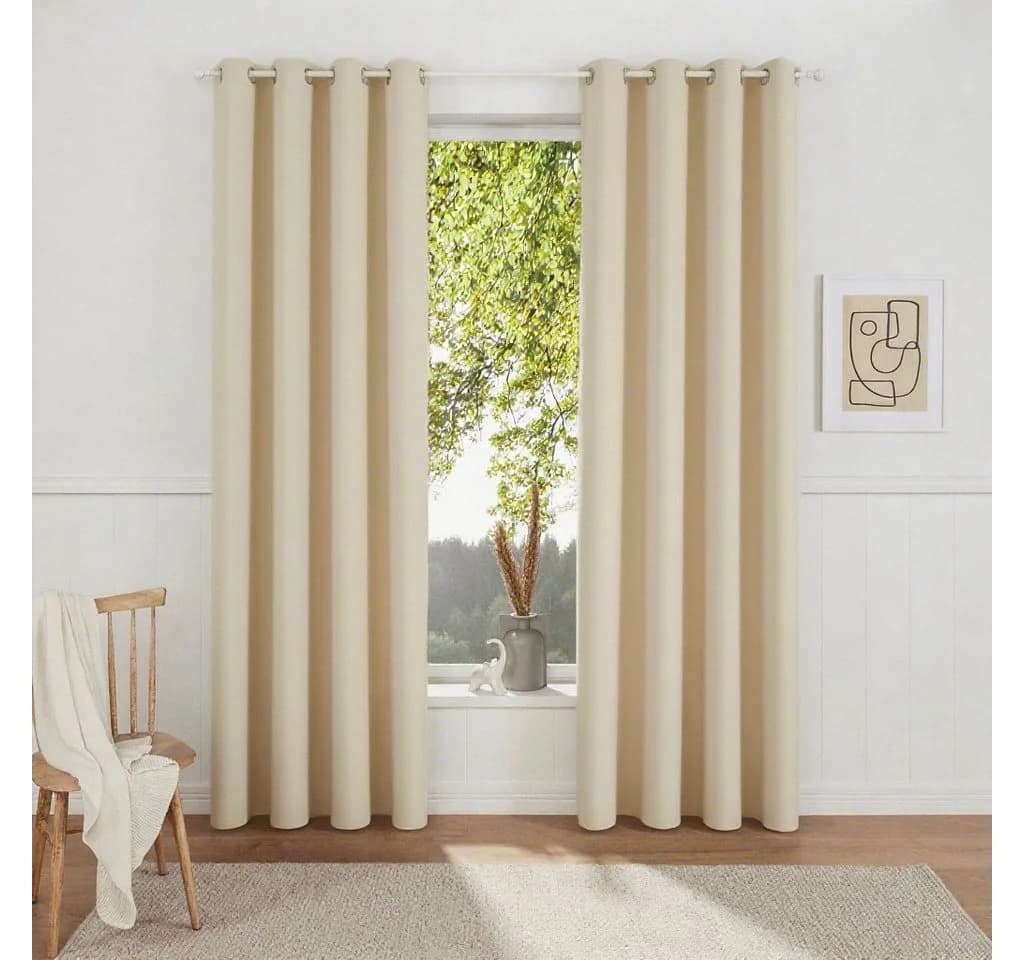 Simloveve Verdunkelungsvorhang 2er-Set Beige Polyester mit Ösen - Bild 2