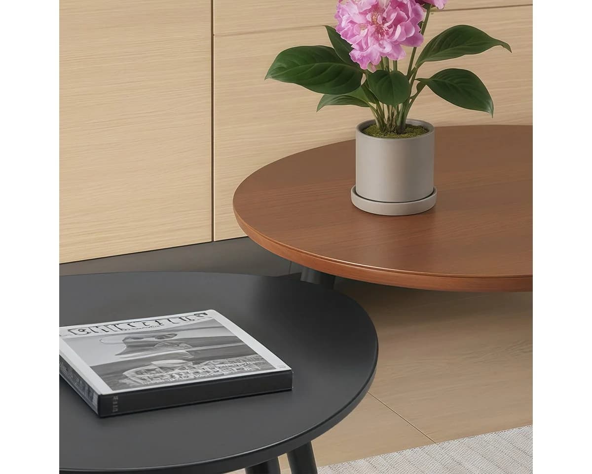 Simloveve Couchtisch 2er Set Schwarz Nesting Tisch Holz Stahl - Bild 4