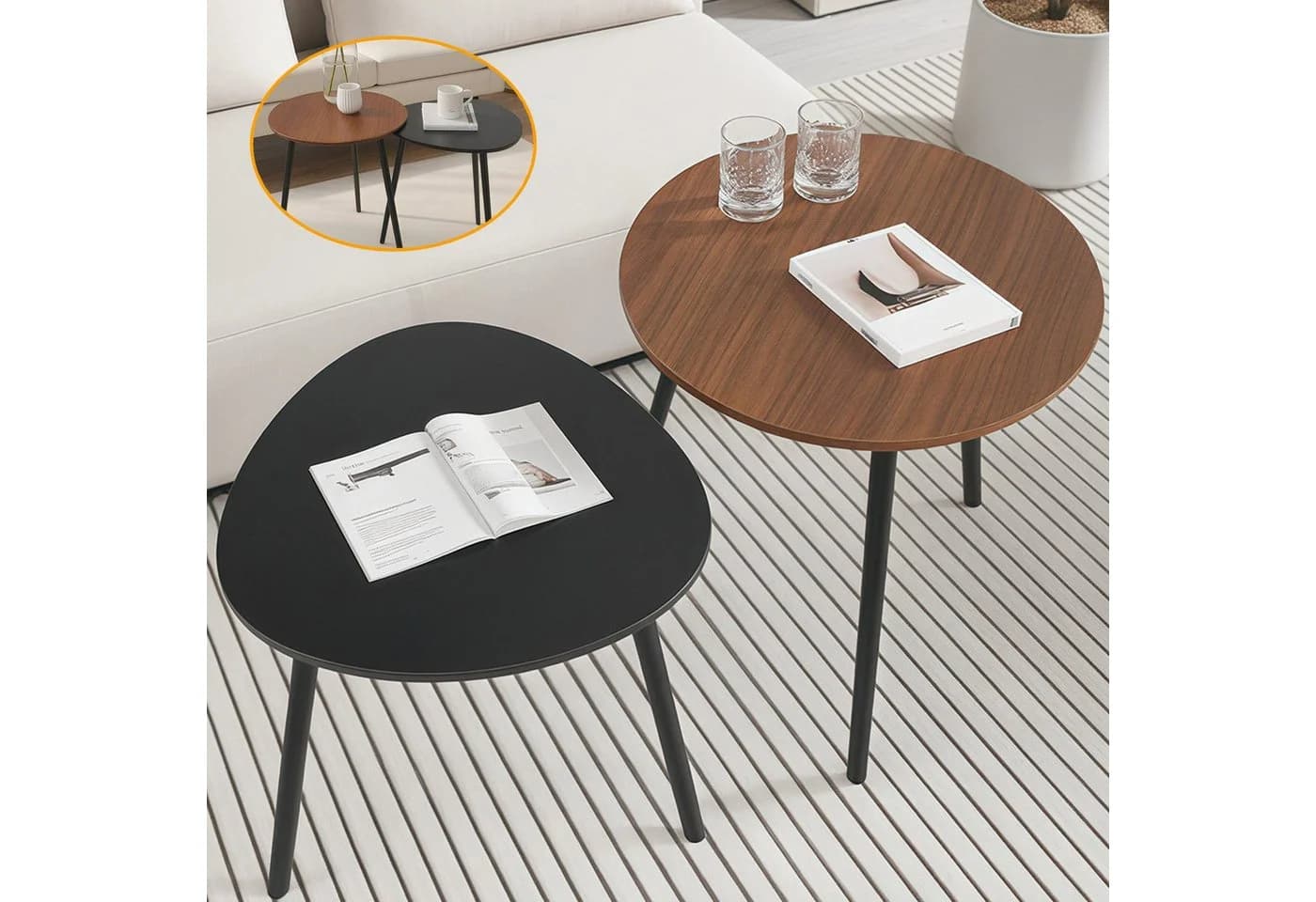 Simloveve Couchtisch 2er Set Beistelltisch Nesting-Design Bunt - Bild 2