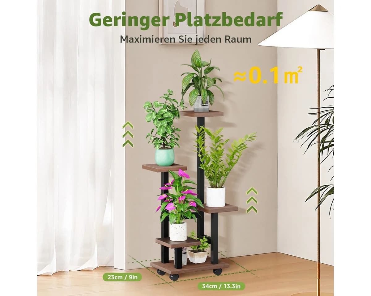 Simloveve Blumenständer mit 4 Rollen Holz Metall Pflanzentreppe - Bild 3