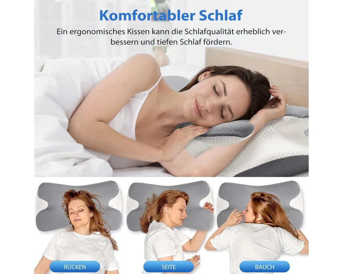 Simloveve Kopfkissen Nackenstützkissen, Ergonomisches Memory Foam Kissen für Seiten, Rücken & Bauchschläfer - Bild 3
