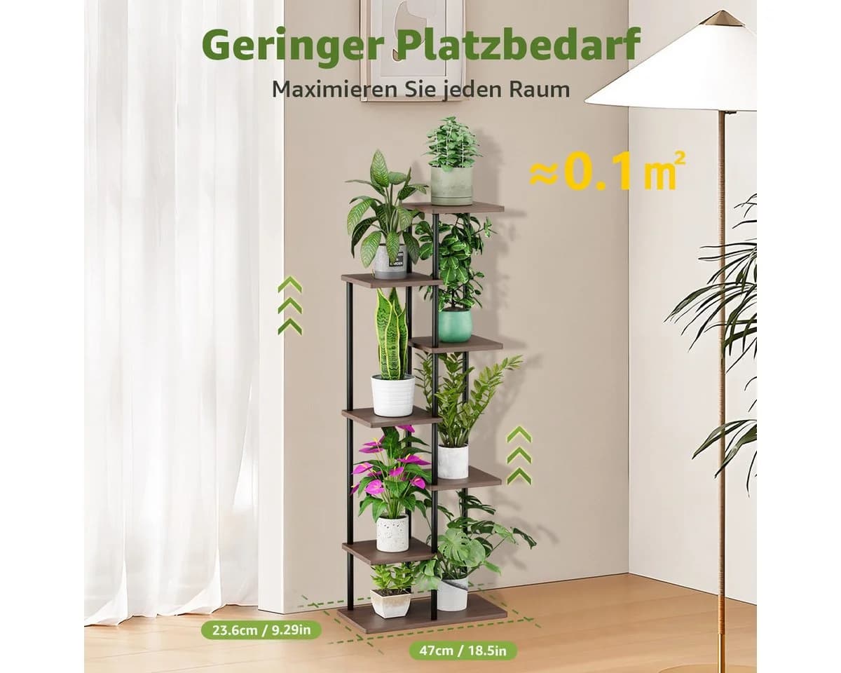 Simloveve 7-stufiger Blumenständer Braun Metall Holz Pflanzenregal - Bild 4