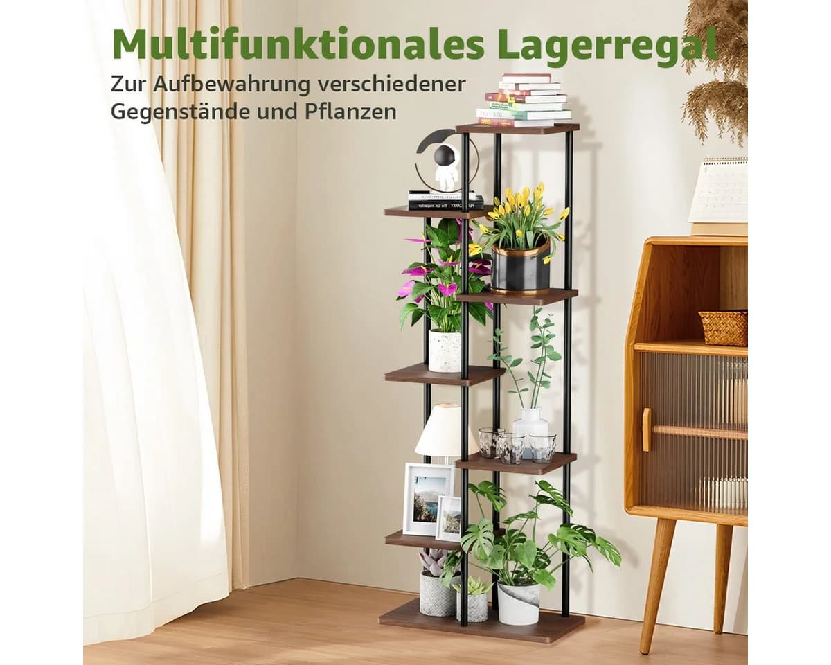 Simloveve 7-stufiger Blumenständer Braun Metall Holz Pflanzenregal - Bild 5