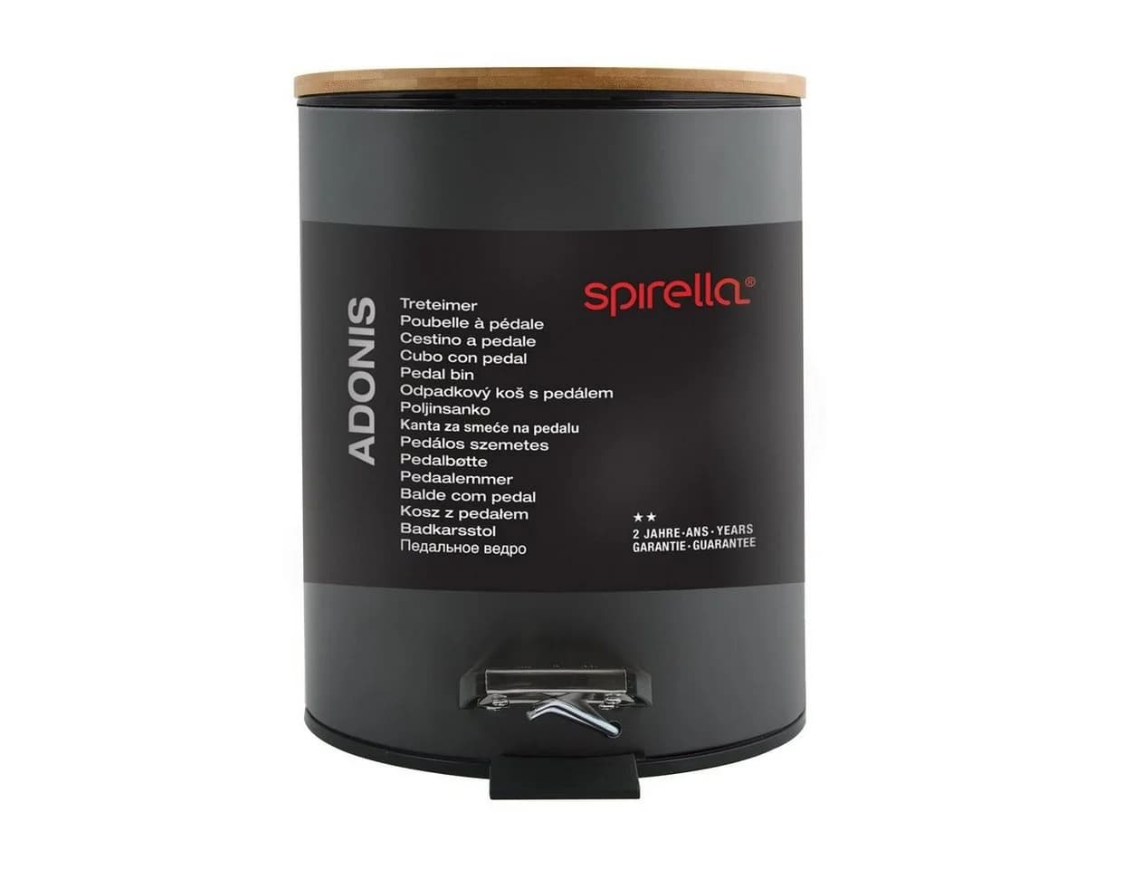 Spirella ADONIS Tretabfalleimer 3 L Bambusdeckel Dunkler Stahl - Bild 5