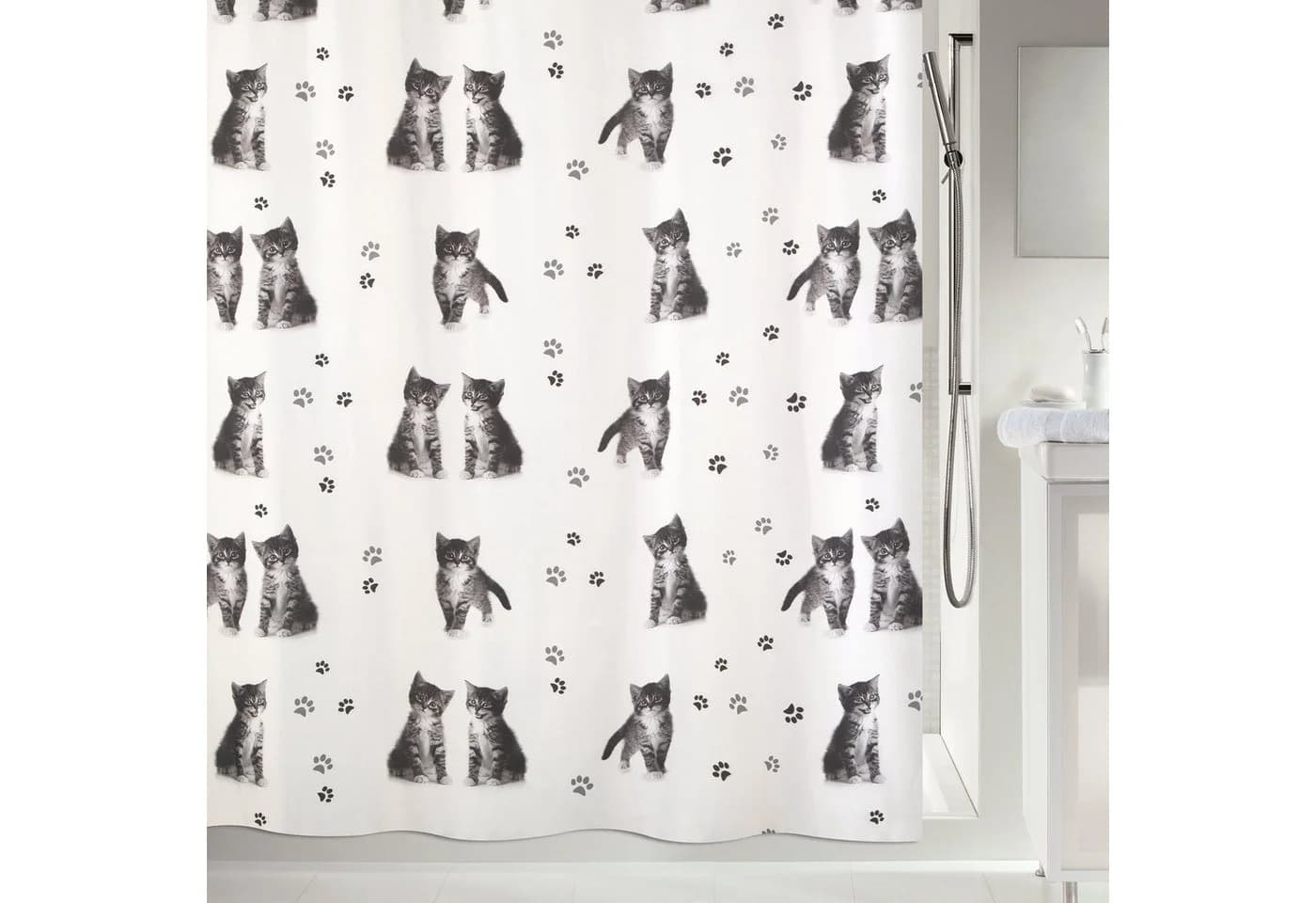 spirella Duschvorhang KITTY PAW Grau/Weiß Katzenmotiv