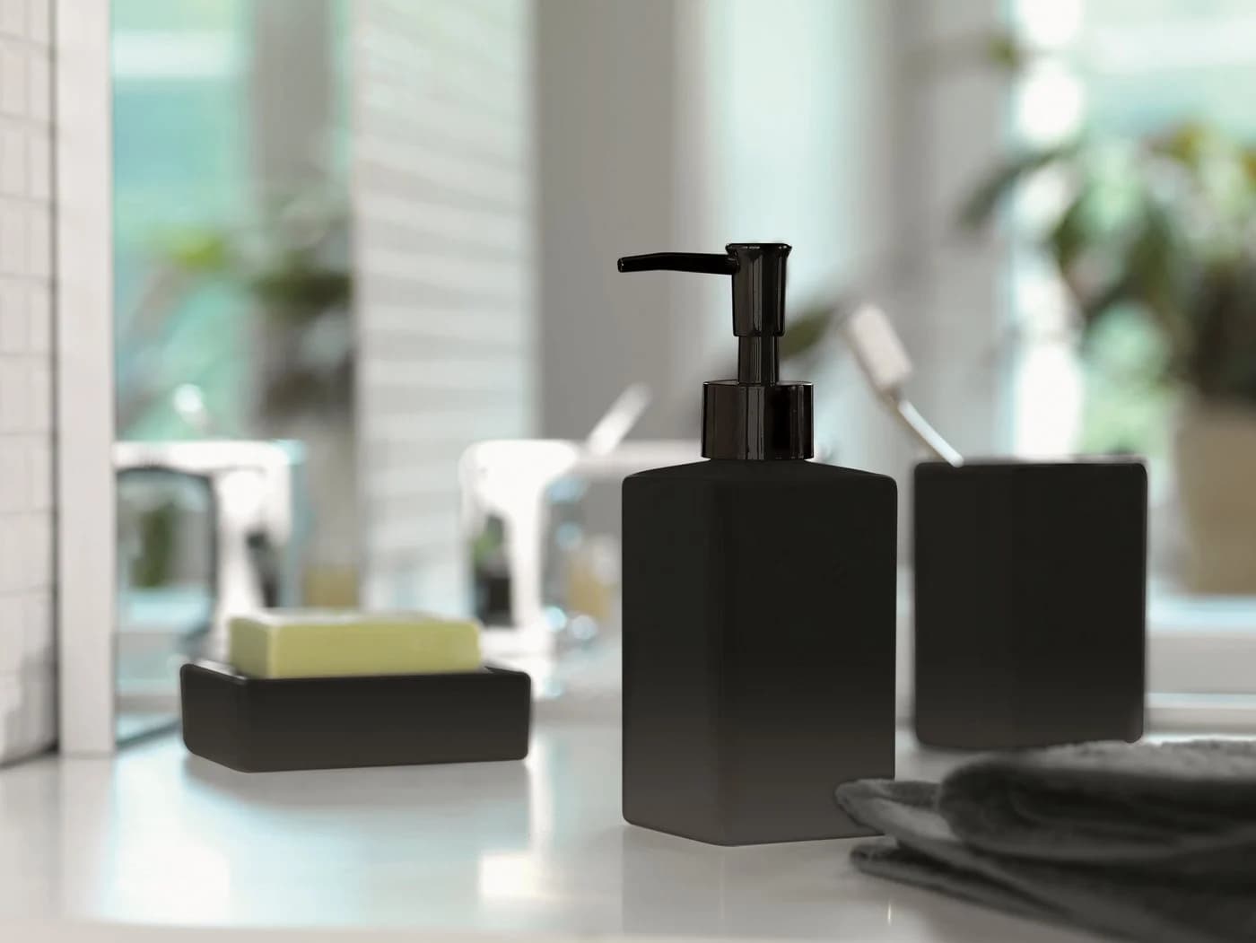 spirella WC-Bürste QUADRO-MATT Schwarz Keramik Freistehend