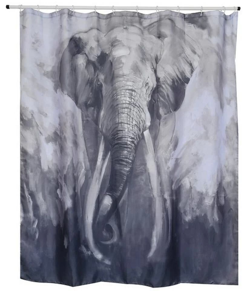 spirella Duschvorhang ELEPHANT Breite 180 cm, Anti-Schimmel Textil-Duschvorhang, Polyester, waschbar