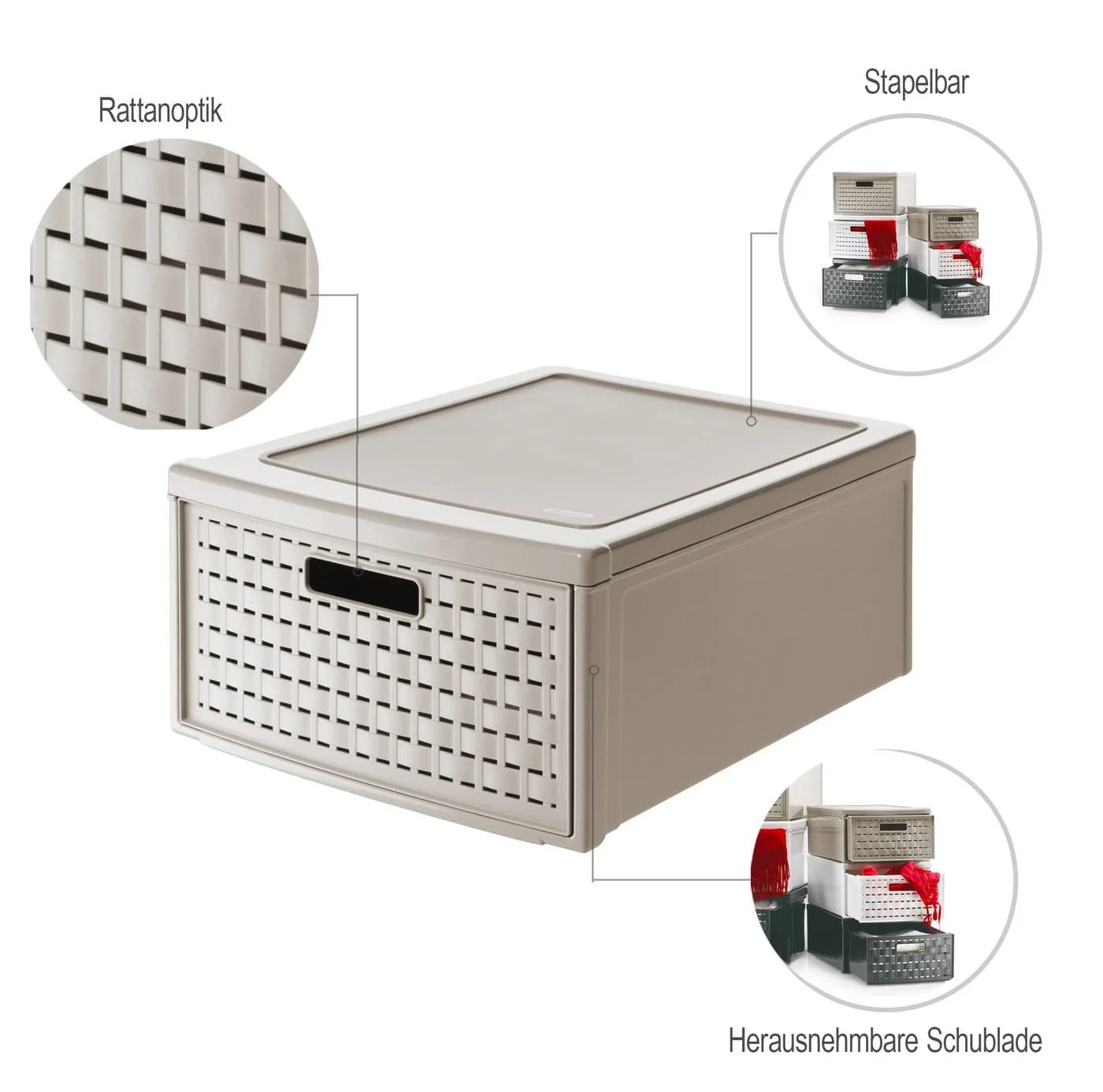 ROTHO Aufbewahrungsbox Country Schubladenbox 19,2l Rattan-Optik Braun - Bild 3