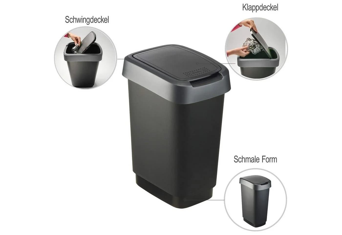 ROTHO Swingeimer Twist 10L Mülleimer schwarz mit Klappdeckel
