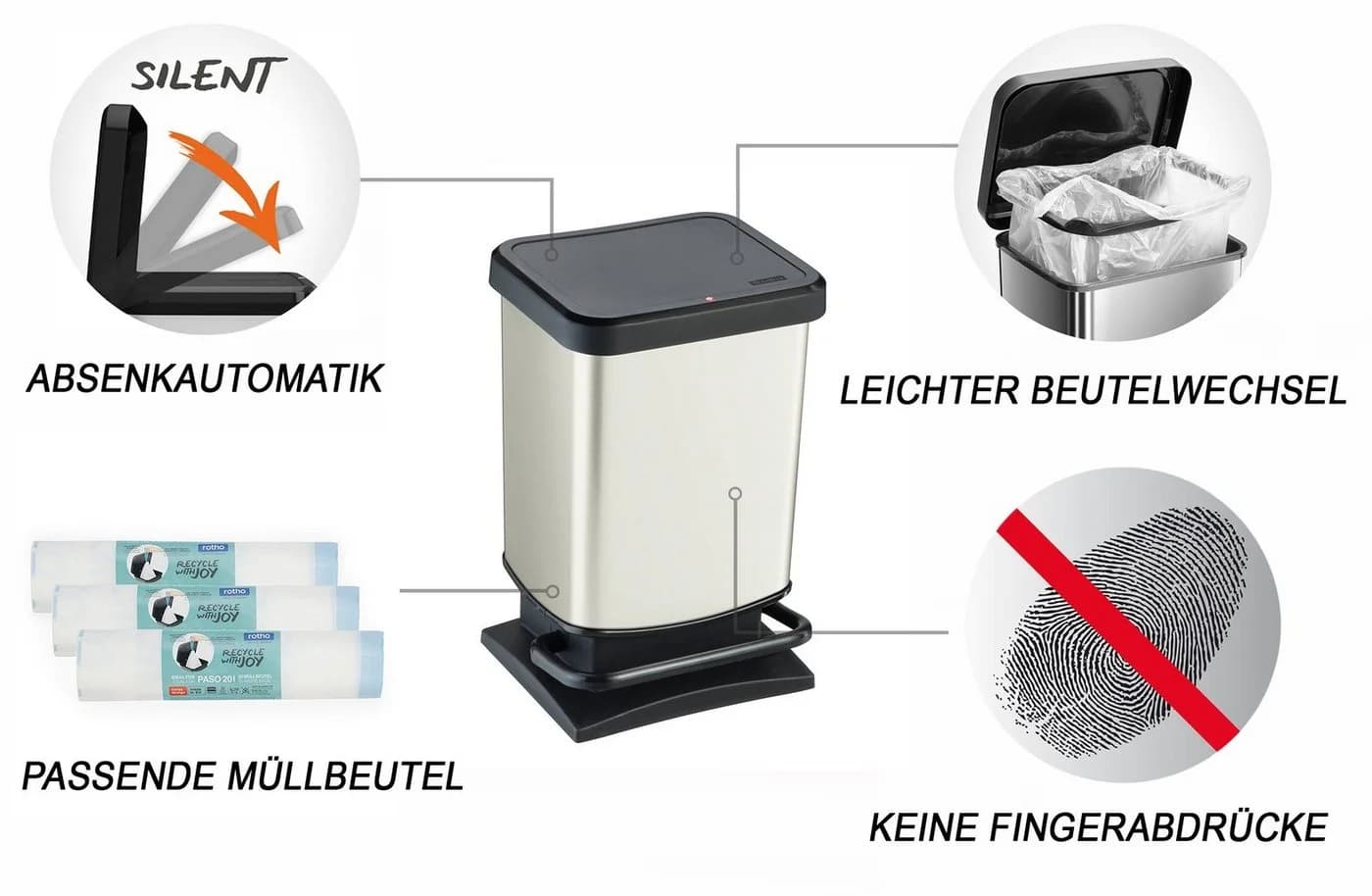 ROTHO Mülleimer Paso 20l mit Deckel Weiß Kunststoff - Bild 3