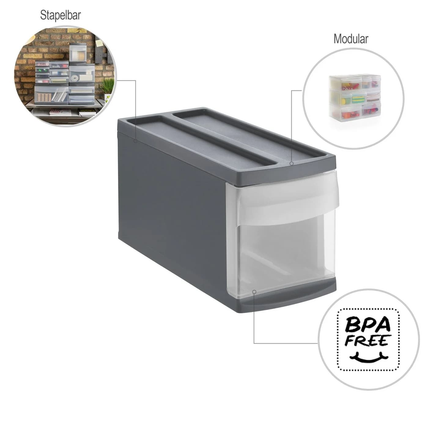 ROTHO Schubladenbox Systemix Schwarz Kunststoff - Bild 3