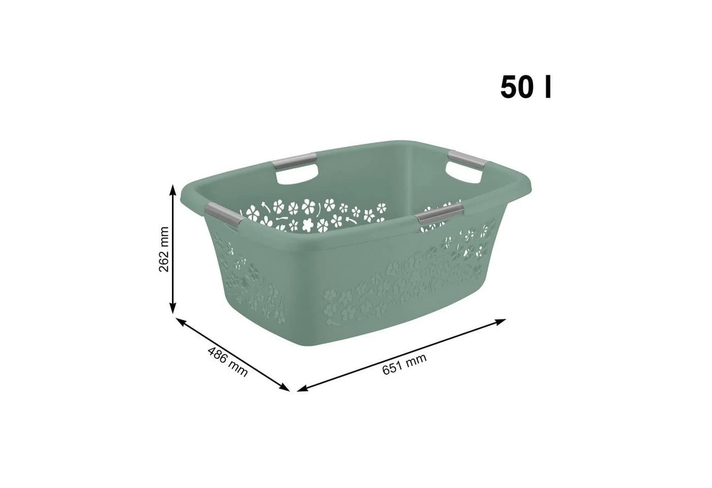 ROTHO Wäschekorb Flowers 50l mit 4 Griffen Kunststoff Grün - Bild 3