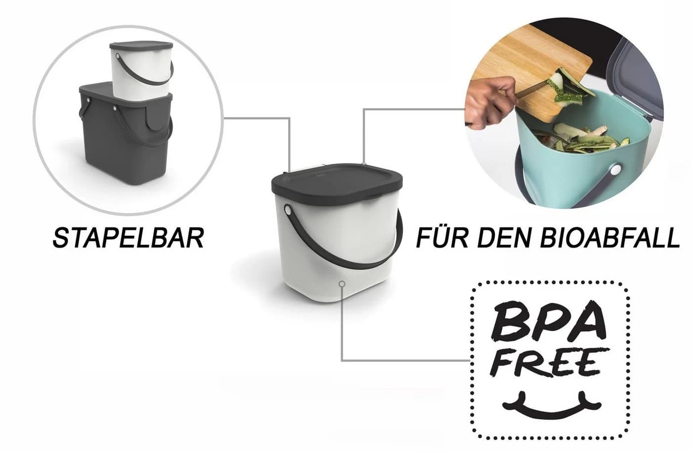 ROTHO Biomülleimer ALBULA 6L Weiß mit Deckel und Tragegriff - Bild 4
