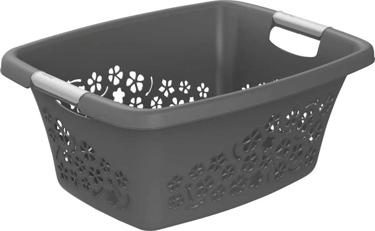 ROTHO Wäschekorb FLOWERS Schwarz Blumendesign Kunststoff