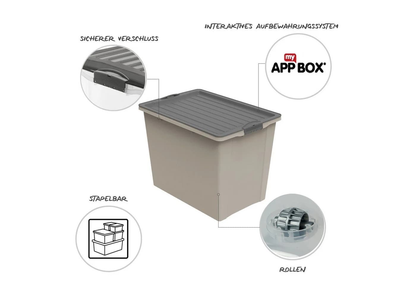 ROTHO Aufbewahrungsbox COMPACT 70l stapelbar mit Deckel und Rollen Braun - Bild 3