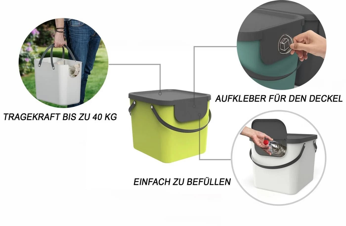 ROTHO Mülltrennsystem Albula 40 l Grün mit Deckel - Bild 3