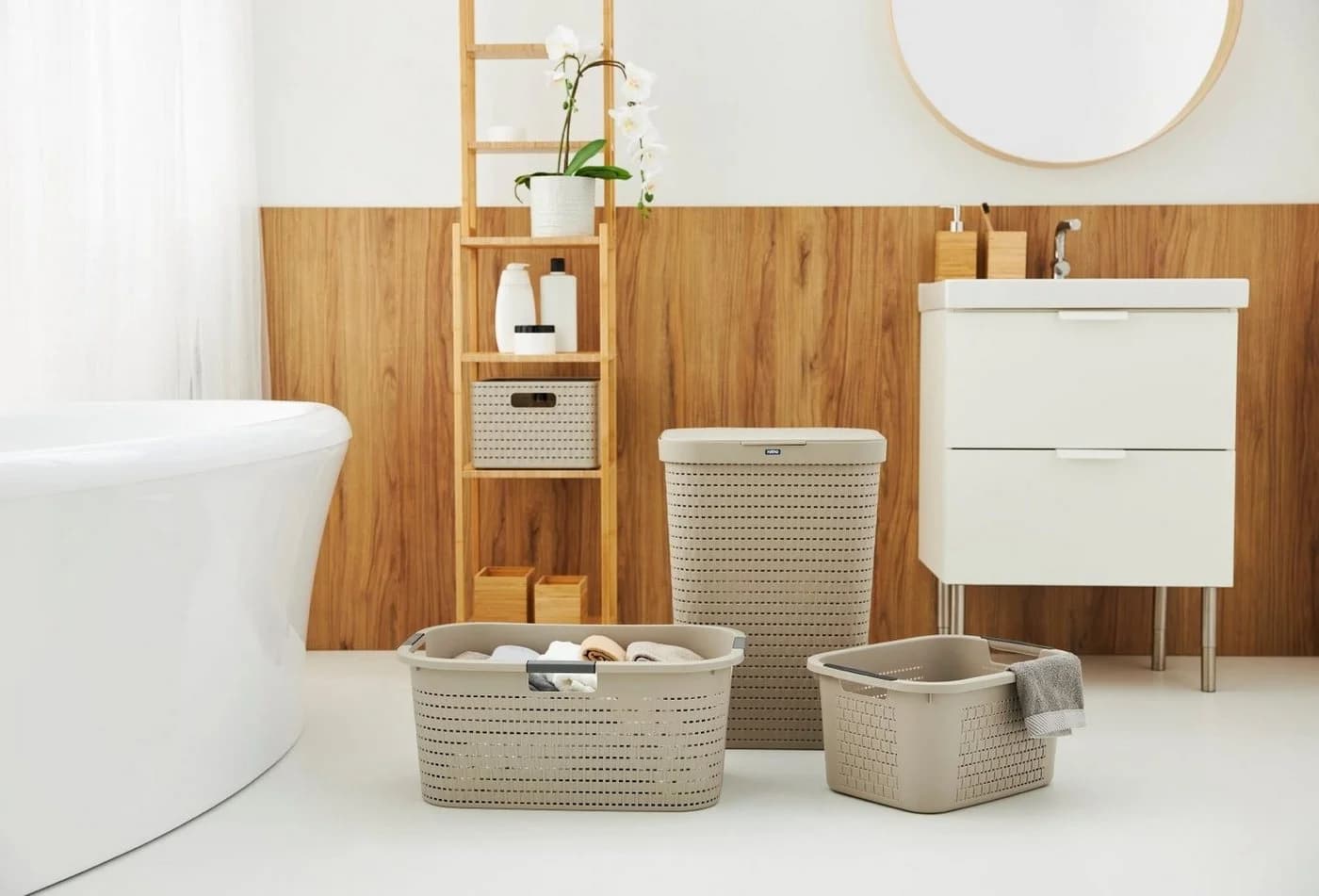 ROTHO Wäschekorb 40L COUNTRY Braun Kunststoff mit Rattan-Optik - Bild 4