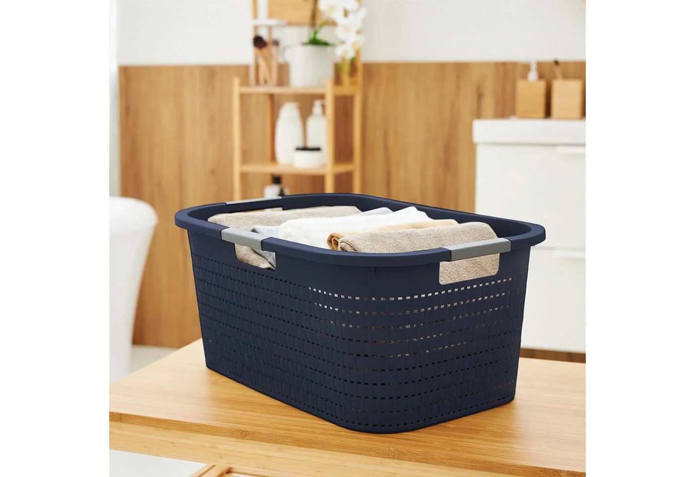 ROTHO Wäschekorb 40L COUNTRY Braun Kunststoff mit Rattan-Optik - Bild 5