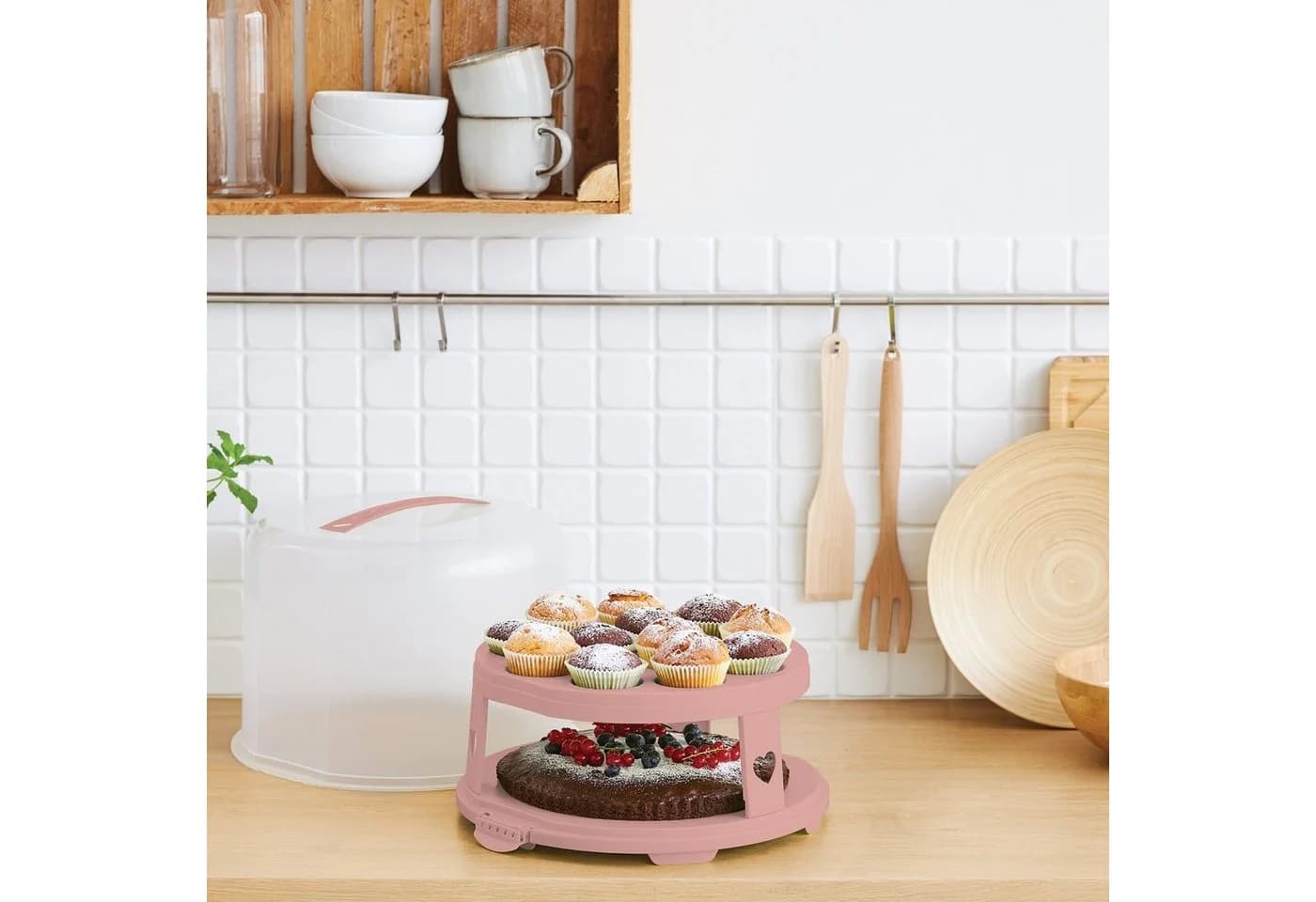 ROTHO Aufbewahrungssystem FRESH Tortenglocke hoch rosa mit Trays - Bild 4