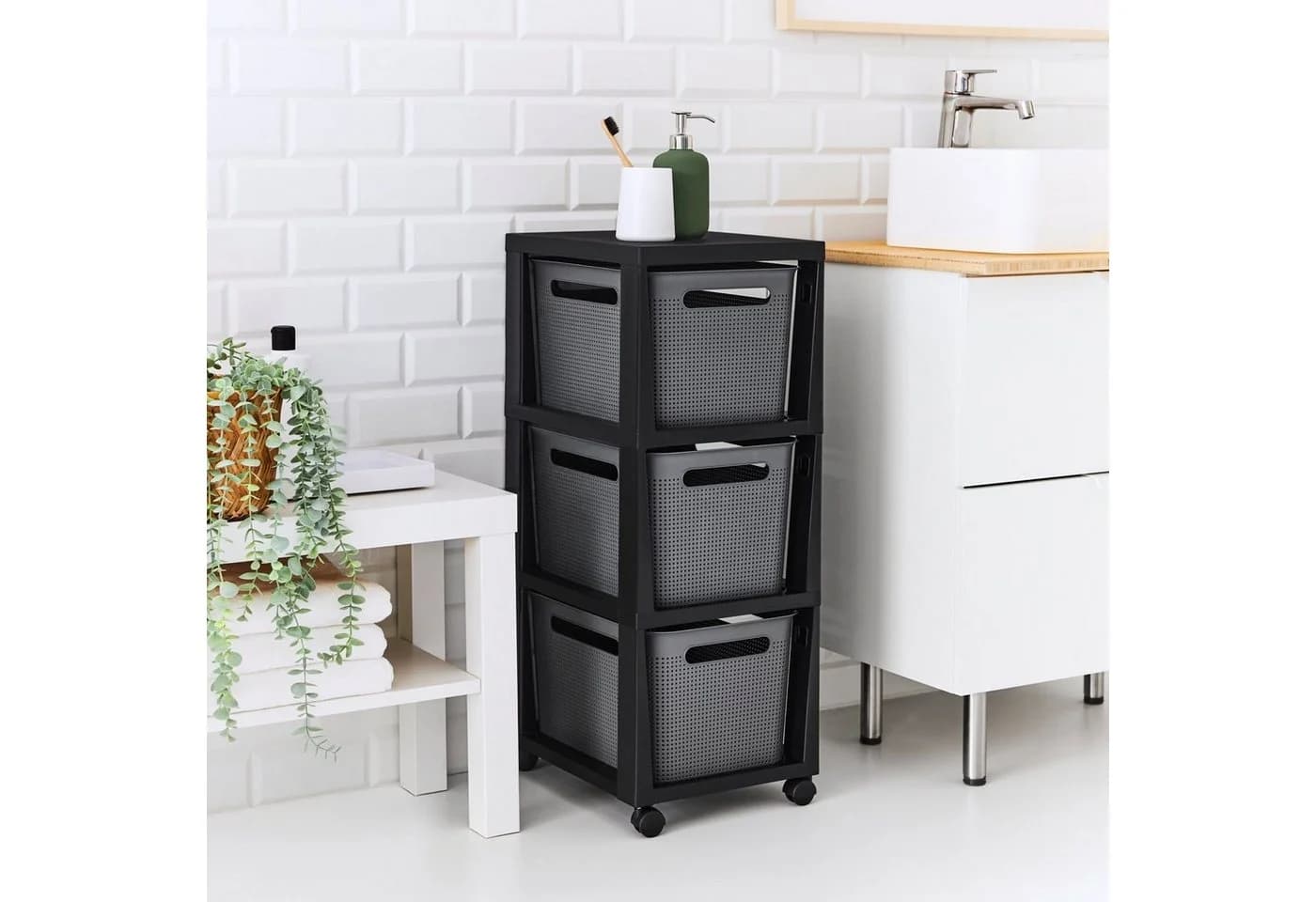 ROTHO Rollcontainer BRISEN 3x 16l Grau Kunststoff mit Rollen - Bild 3