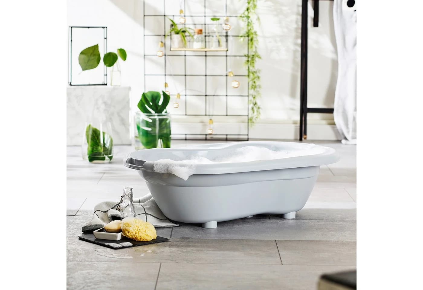 Rotho Babydesign Badewanne TOP Grau mit Antirutsch-Matte