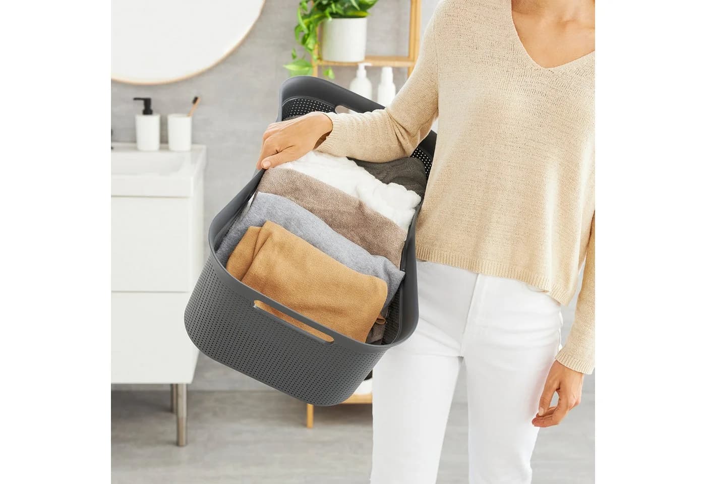 ROTHO Wäschekorb Brisen 4er-Set Wäschebox 40l Flexibler Korb mit 4 Griffen - Bild 3