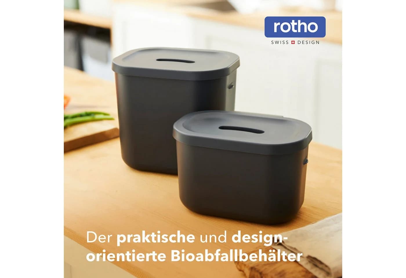 ROTHO Biomülleimer SALSA Set 3,2 l und 6 l mit Deckel Schwarz