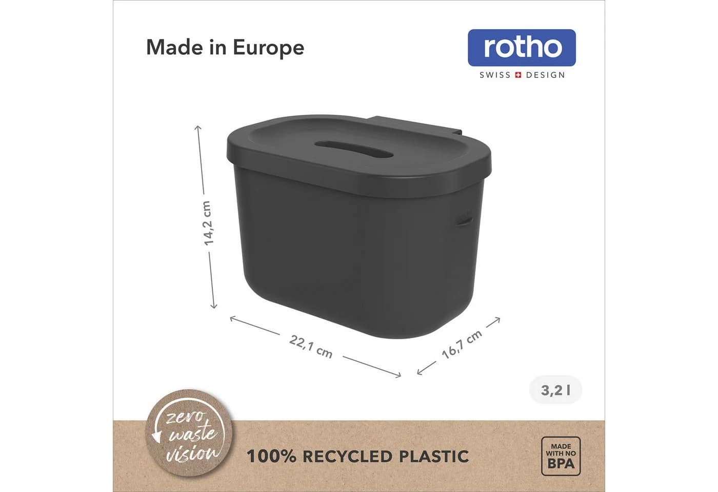 ROTHO Biomülleimer SALSA Set 3,2 l und 6 l mit Deckel Schwarz - Bild 3